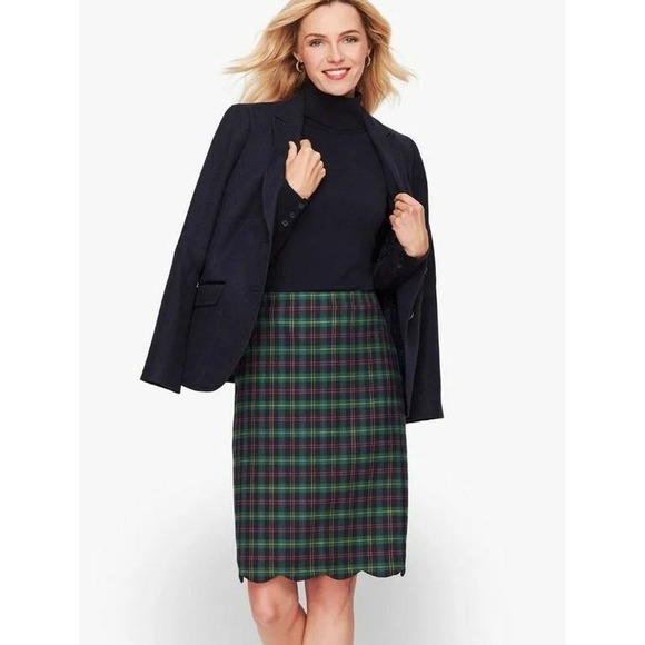 Talbots Dresses & Skirts - Talbots Petite Scalloped Hem Plaid Wool Blend Skirt Green 2P 53441034